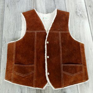 Vest Suede Leather Sherpa lined Men's size 46 Made in Mexico